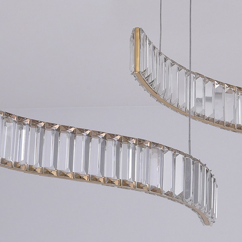 Contemporary Linear LED Ceiling Lamp Fixtures Crystal Island Pendant for Dinning Room
