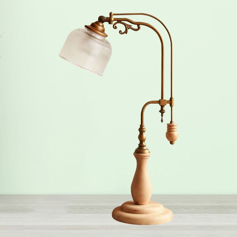 Burvy Metallic Tafellicht Antiek Stijl 1 Bulb Bed Bedide Nachtstand Lamp in Roodbruin/Geelbruin/Wood met cilindrische heldere glazen schaduw