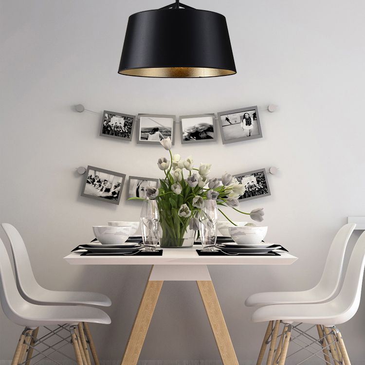 Frustum Hanging Light Simplicity Fabric 1-Light Dining Room Pendant Light in Black and Gold Inner