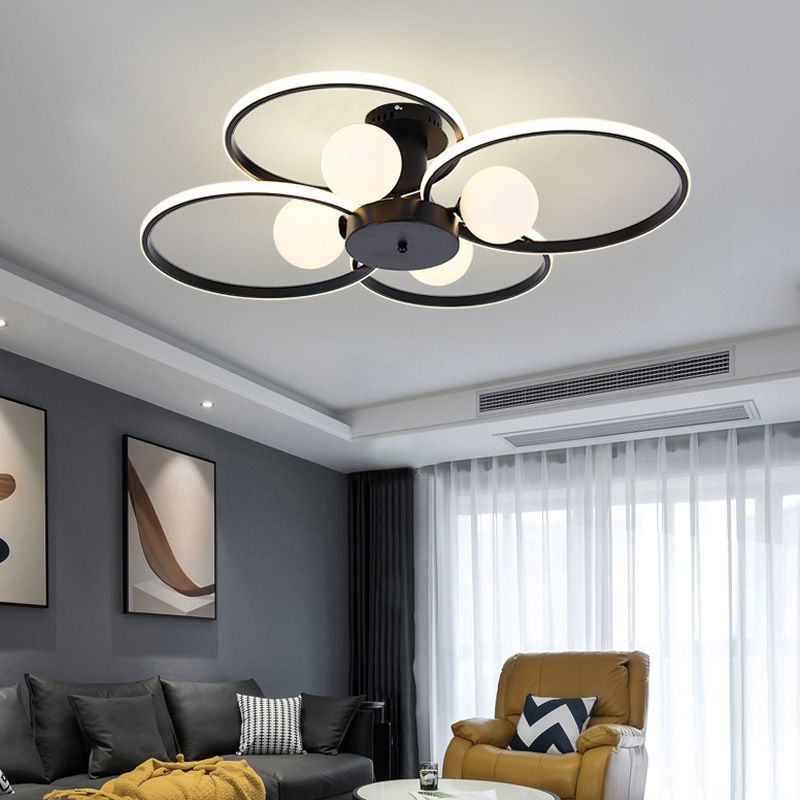 Modern Ring Shaped LED Semi Flush Light Living Room Ceiling Light with Glass Shade