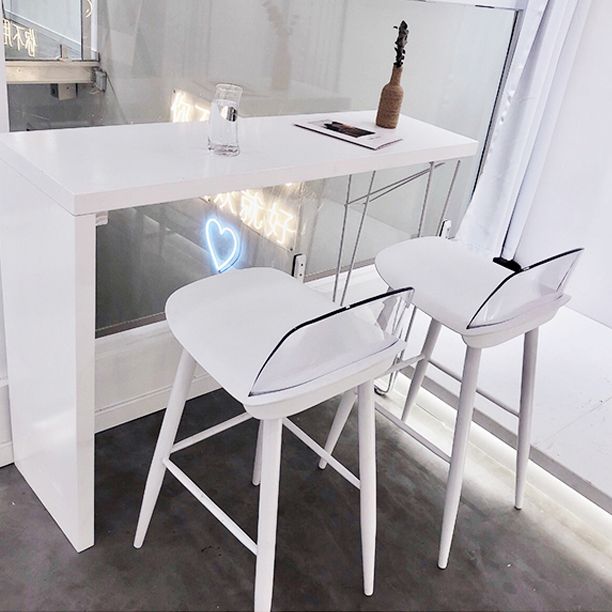 Modern White Counter Height Table Metal and Wood Indoor Rectangle Pub Bar Table
