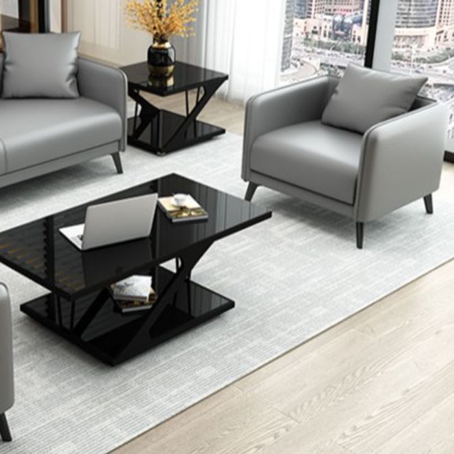 24.8" High Sofa Faux Leather/Genuine Leather Tuxedo Arm Sofa with Pillows