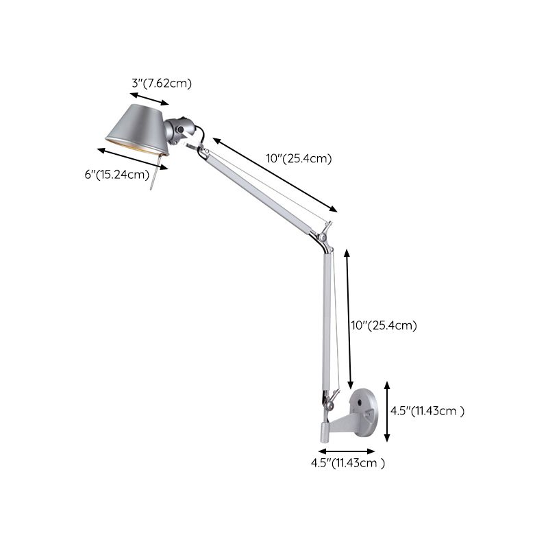 Modern Wall Sconce Cone Shape Wall Light with Metal Shade in Silver for Living Room