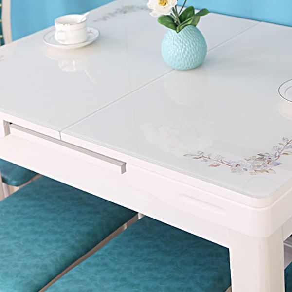 Contemporary Extendable Rectangular Glass Dining Table with 4 Legs