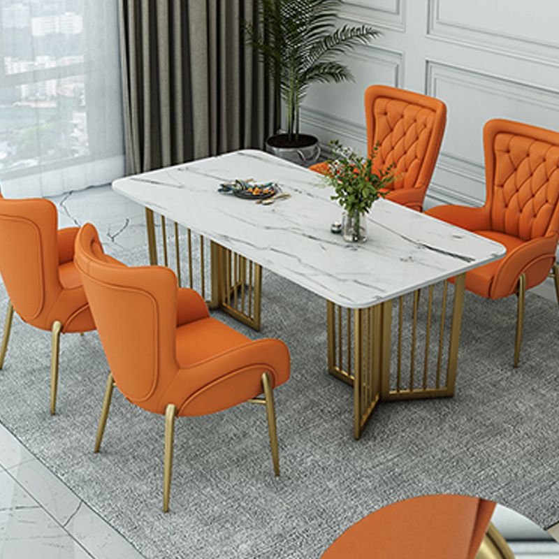 Rectangle Double Pedestal Table Modern Dining Table with Metal Base