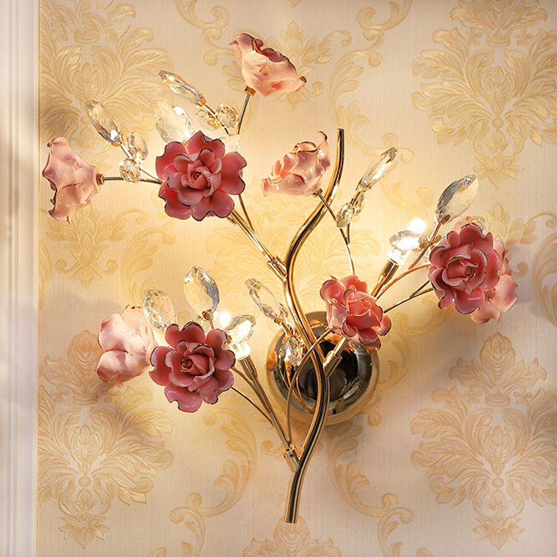 Crystal Flower Shape Wall Light Modern Multi Lights Wall Light Sconce