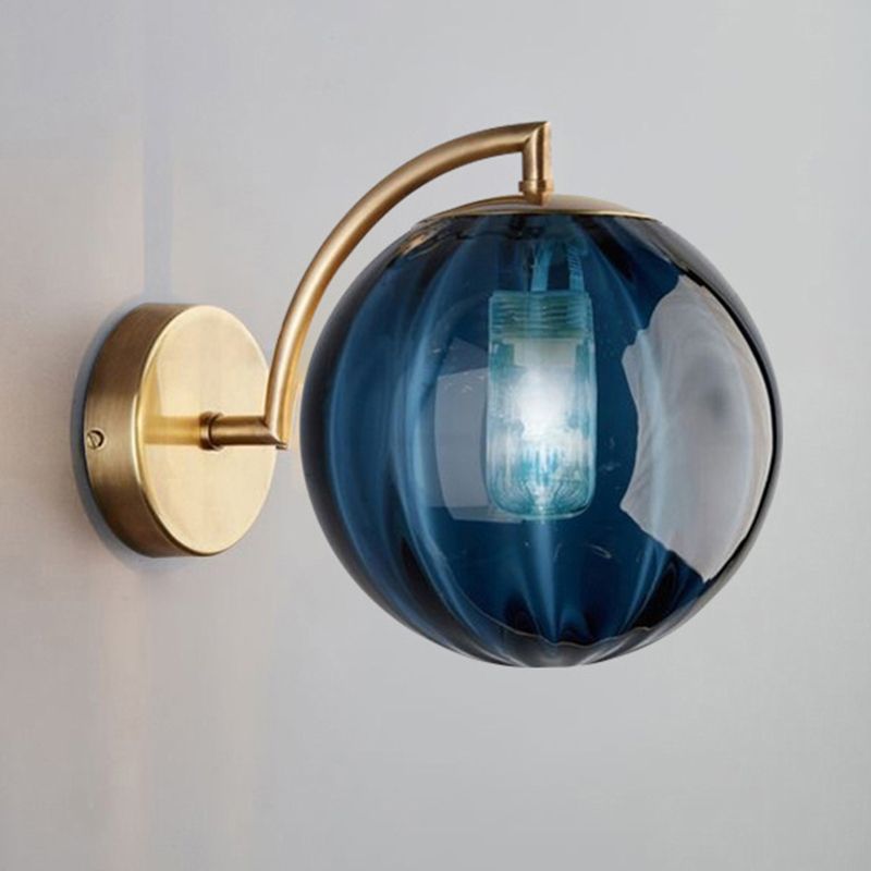 Golden Metal Lighting Polish Finish Glass Shaded Wall Light for Kitchen