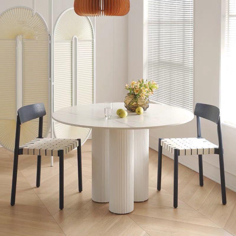 Contemporary Style Dining Table White Round Dinner Table for Home Kitchen Dinner