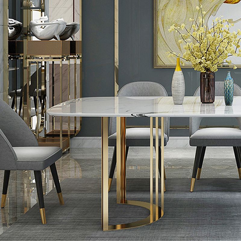 Glam Style Stone Table Dining Rectangle Table with Metal Legs for Home Use