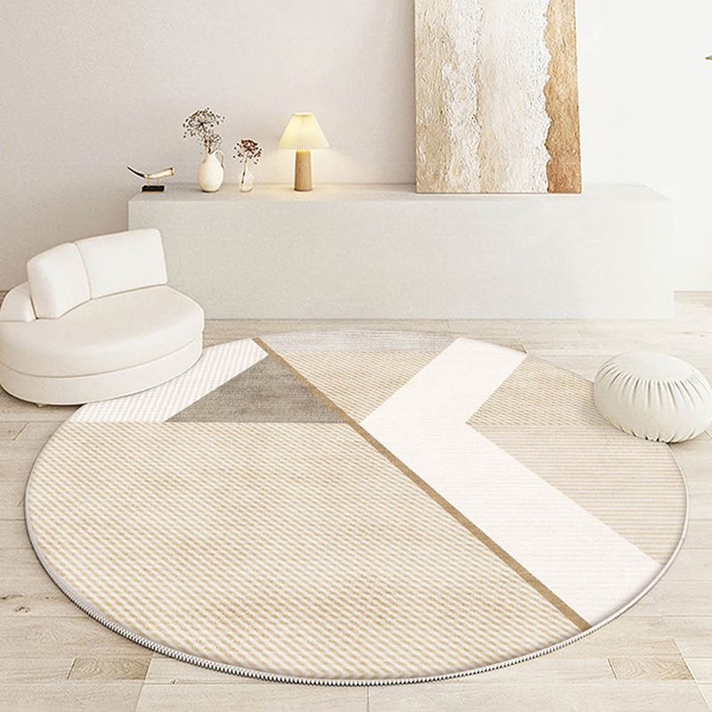 Beige Modern Carpet Polyester Line Area Carpet Tear Resistant Carpet for Home Decoration