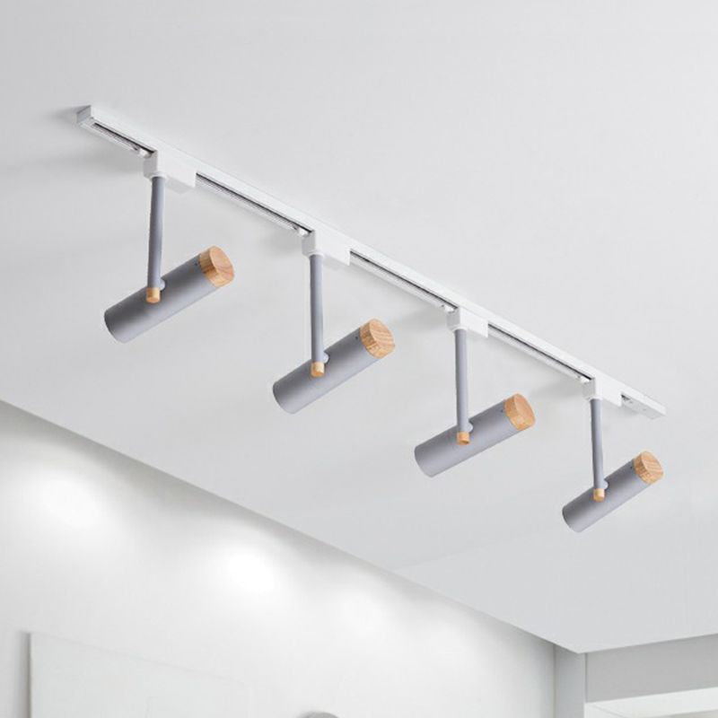 Nordic Tubular Semi Flush Mount Spotlight Metallic Living Room Track Light with Wood Cap