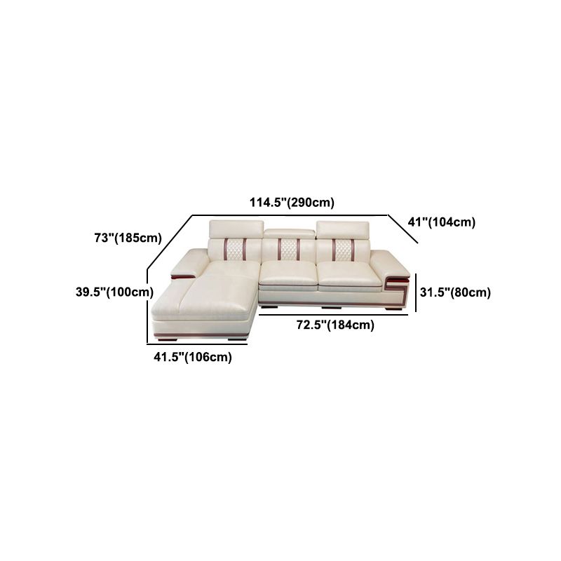 Glam Style Sectional Solid Wood Frame White Built-in Armrest Cushioning Backrest Sofa