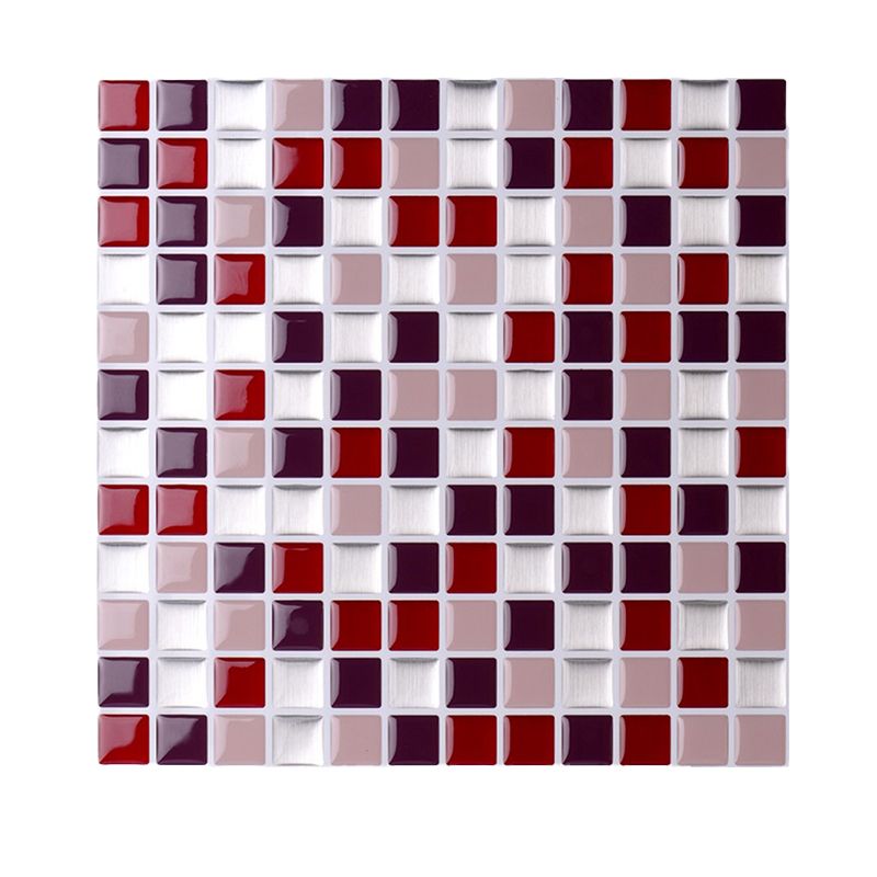 Brick Red Mosaic Tile Wallpaper Panel Set Removable Wall Art for Bathroom, Self-Stick