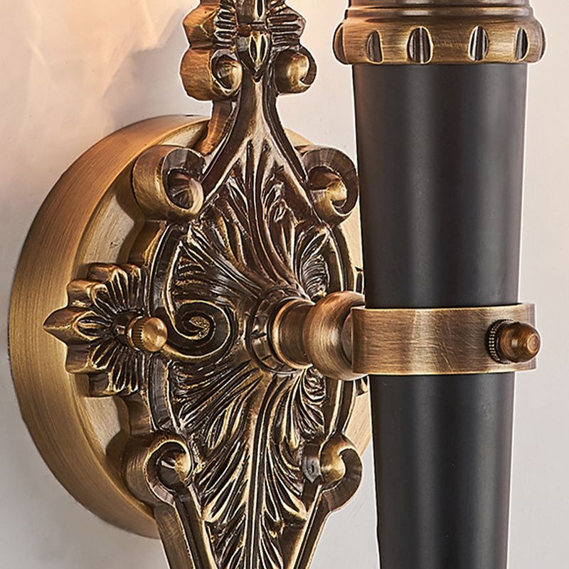 1 Light Wall Lighting Lodge Flared Prismatic Translucent Glass Wall Sconce Lamp in Brass with Pencil Arm