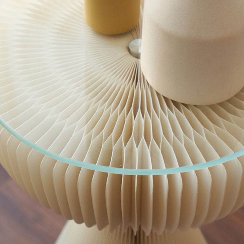 21.25" Tall Kraft Paper Pedestal End Table Round Glass Top Side Table