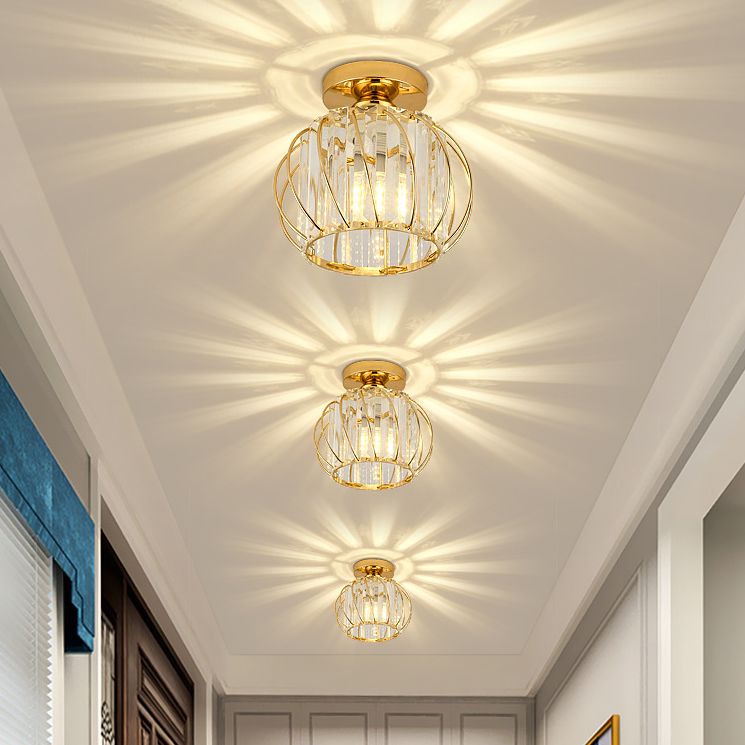 7.5 Inches Wide Mini Crystal Ceiling Light with Metal Wire Design Modern Lighting Fixture for Hallway Aisle