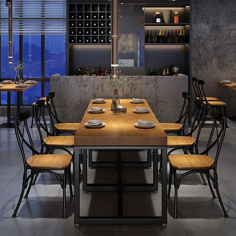 Solid Wood Dining Table Industrial Square Dining Table with Black Frame