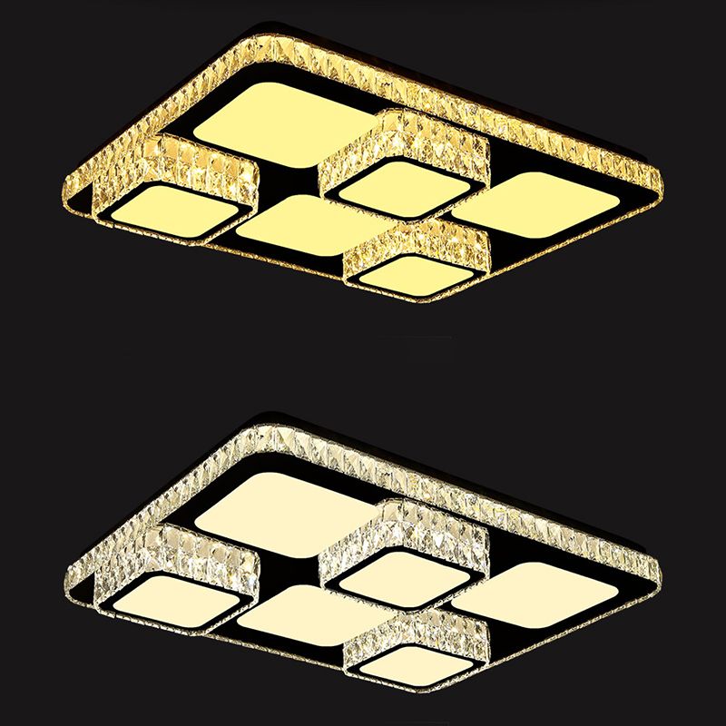 Cébullition rectangulaire Plafond Contemporain Cristal contemporain Salle de la famille LED Flush Lumière en Chrome