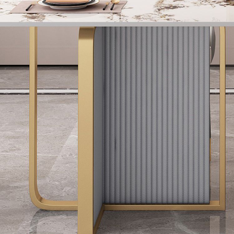 Traditional Luxury Dining Table Sintered Stone Rectangle Table with Gold Frame