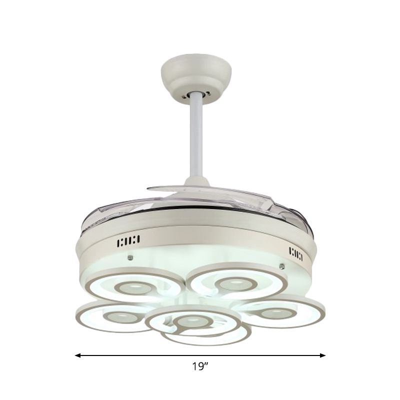 Bucle acrílico de 4 cuchillas ventilador de colgante de 4 cuchillas simplicidad led semi smi-swush monte, 19 "de ancho