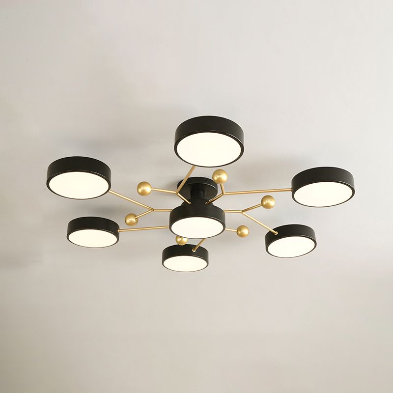 4-Heads Round Semi Flush Mount Light Modern Style Metal Led Flush Light