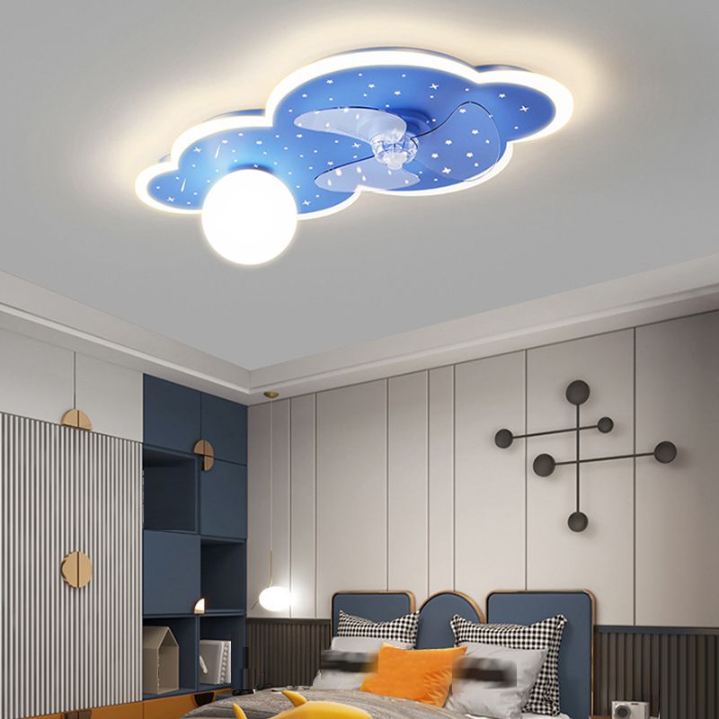 3-Blade Globe Ceiling Fan Children LED Metallic Blue Fan with Light for Home