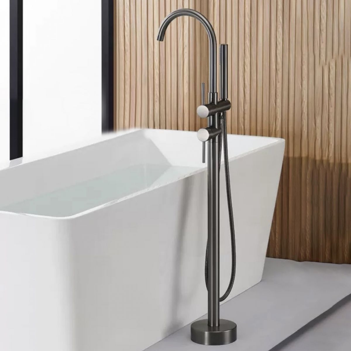 Floor Mounted Copper Freestanding Tub Filler Simple High Arc Freestanding Tub Filler Trim