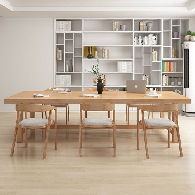 Rectangle Pine Solid Wood Table Modern Dining Table Trestle Base for Restaurant