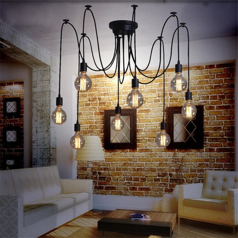 Black Down Lighting Pendant Loft Style Metal Swag Hanging Pendant Light for Living Room