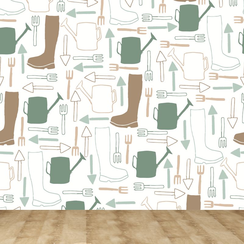 Contemporary Dinnerware Mural Non-Woven Fabric Washable Pastel Wall Decor for Kitchen