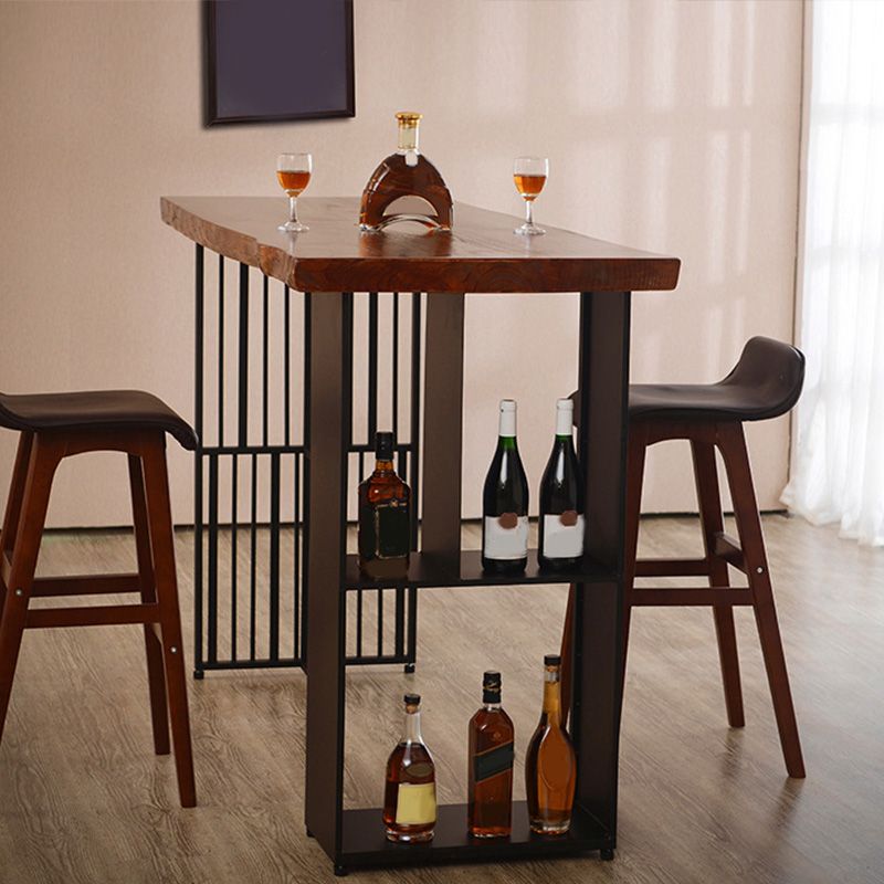 Modern Bar-height Table Solid Wood Top Pub Table with 2 Shelve