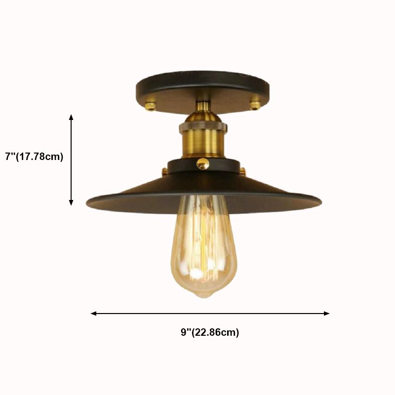 Industrial Retro Iron Ceiling Light Cone Shape Flush Mount in Black