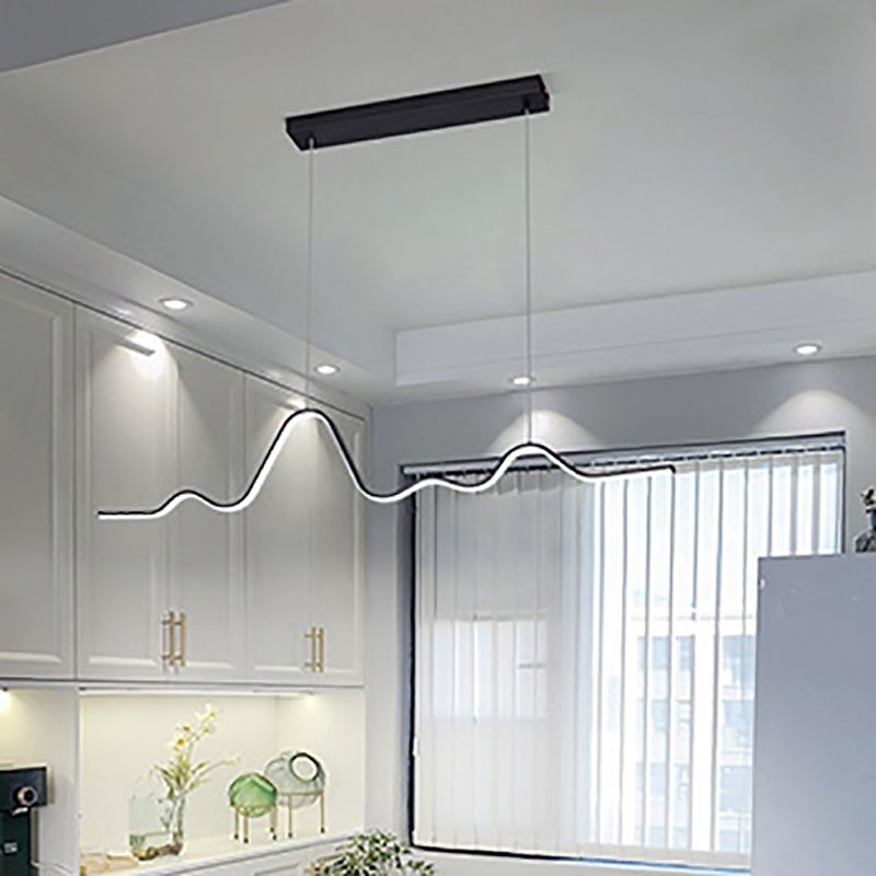 Creative Linear LED Island Lighting Fixture Modern Style Hanging Light for Dining Room