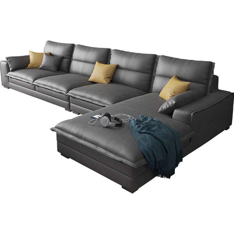 4-Seater Faux Leather Sectional with Pillows Back and Square Arms