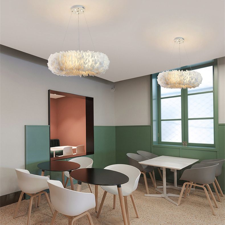 Art Deco Feather Pendant Lighting Modern Nordic Creative Round Hanging Ceiling Light for Bedroom