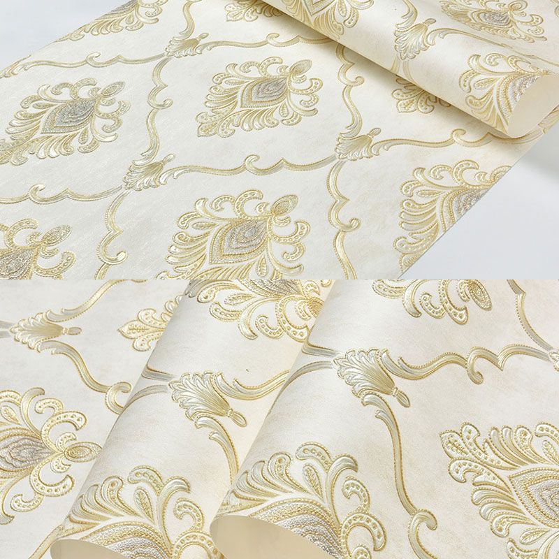 20.5 in x 33 ft Mid Century Wallpaper Blossoming Damask Design Wall Art in Natural Color