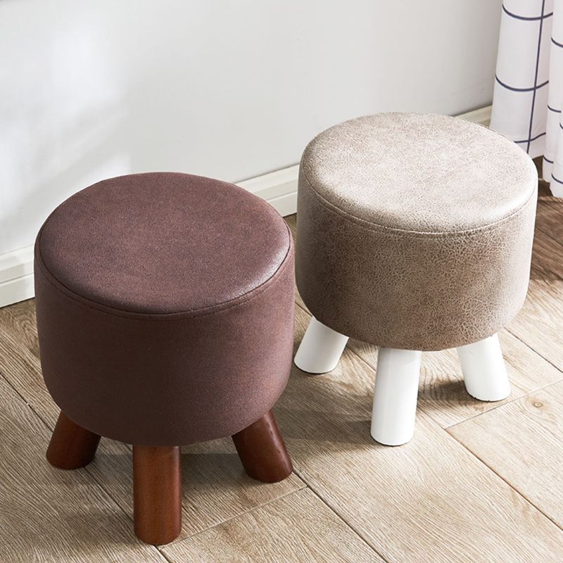 Mid-Century Modern Pouf Ottoman PU Leather Upholstered Solid Color Square Ottoman