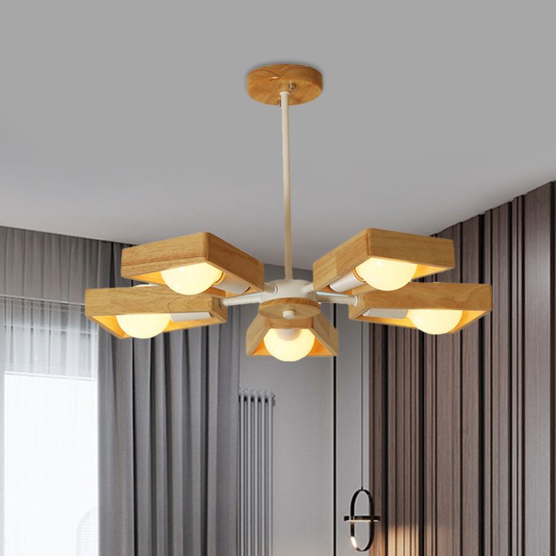 Black/White Burst Flush Mount Chandelier Modern 3/5 Bulbs Wood Semi Flush Ceiling Light with Swivelable Frame