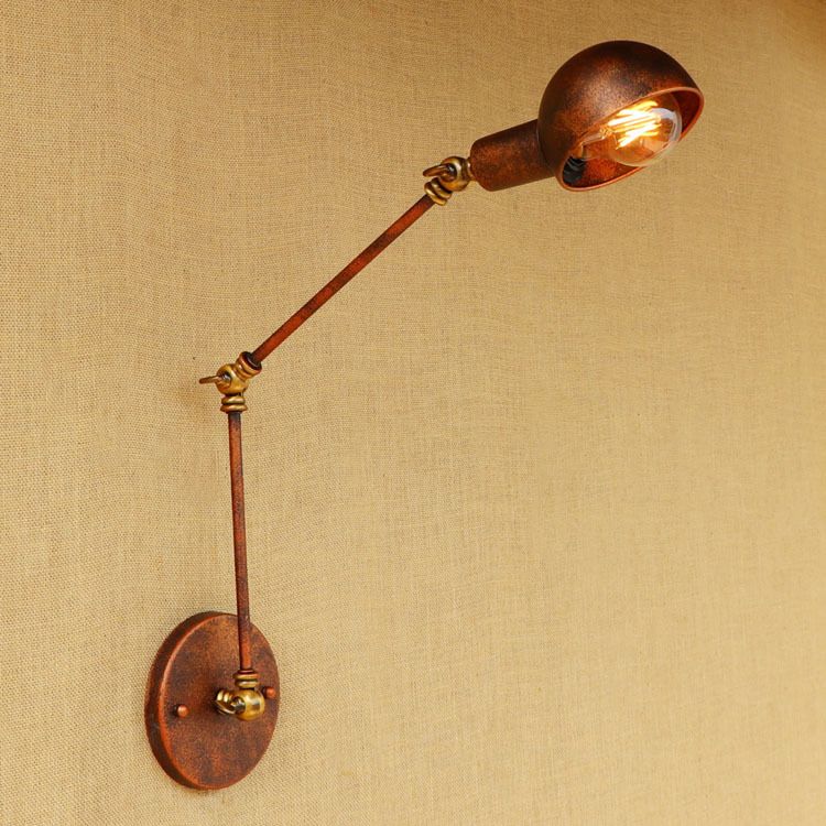 1 Light Bowl Wall Light Fixture Antique Style Rust Metal Wall Sconce with Swing Arm for Study Room