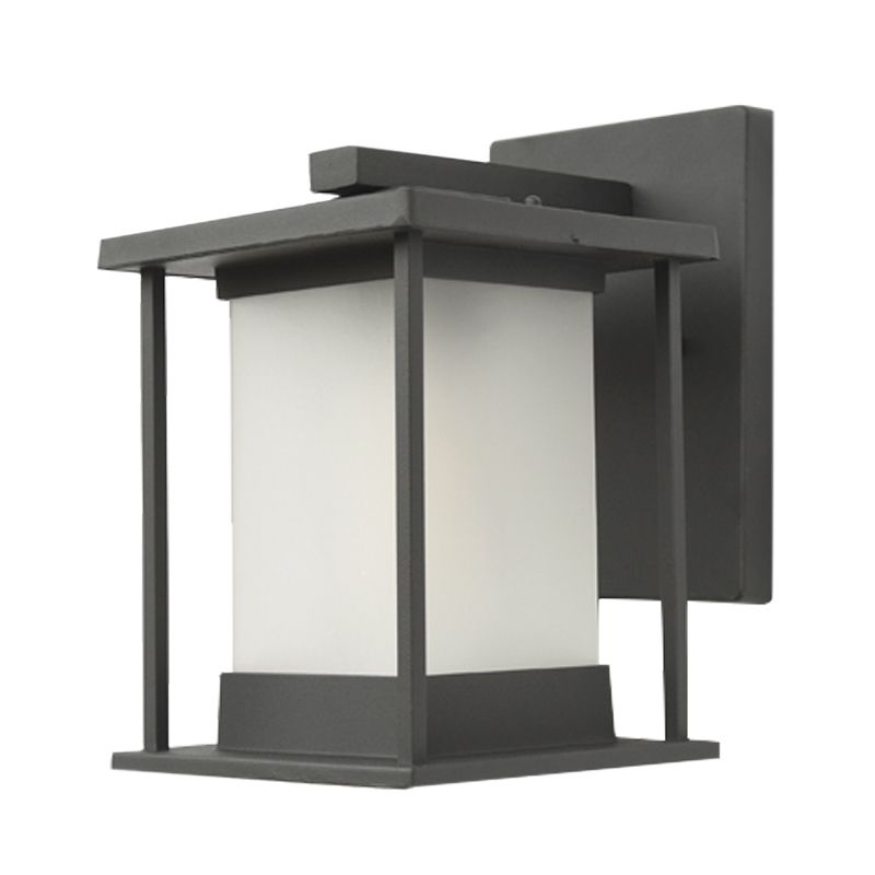 White Glass Rectangle Wall Lamp Rustic 1 Bulb Outdoor Wall Light in Coffee/Black with Metal Frame