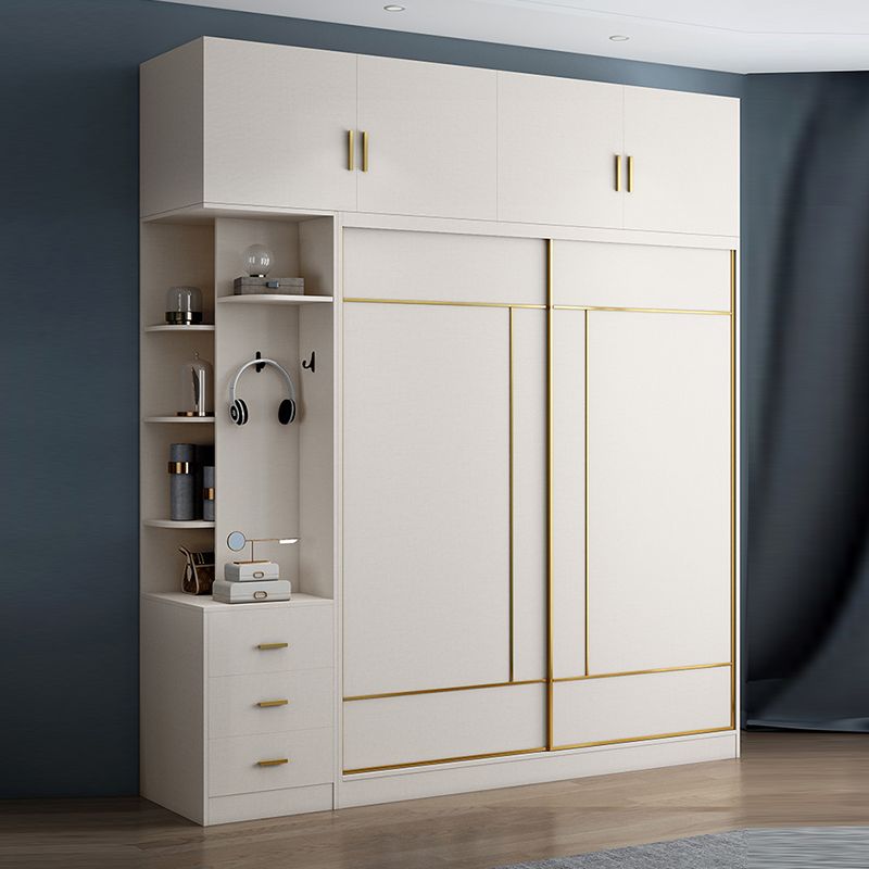 White Colour Wooden Wardrobe Modern Cloth Rod Included Wardrobe Closet