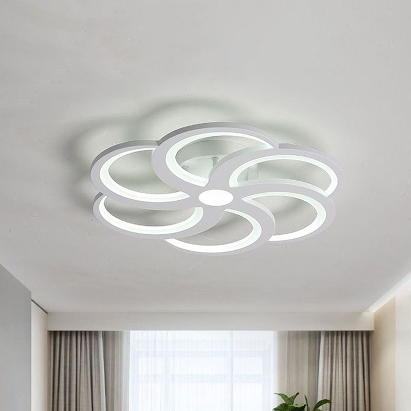 19.5"/23.5" W White Bloom Flush Mount Light Nordic Style Metal and Acrylic Led Living Room Flush Lamp in Warm