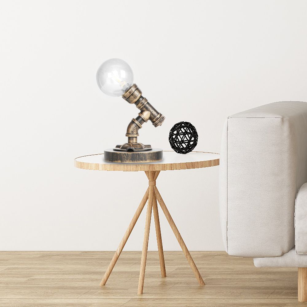 1 Light Light/Amber Glass Desk Lampada Vintage Vintage Bronzo Globe Bronzo Ombra del soggiorno Luce con base