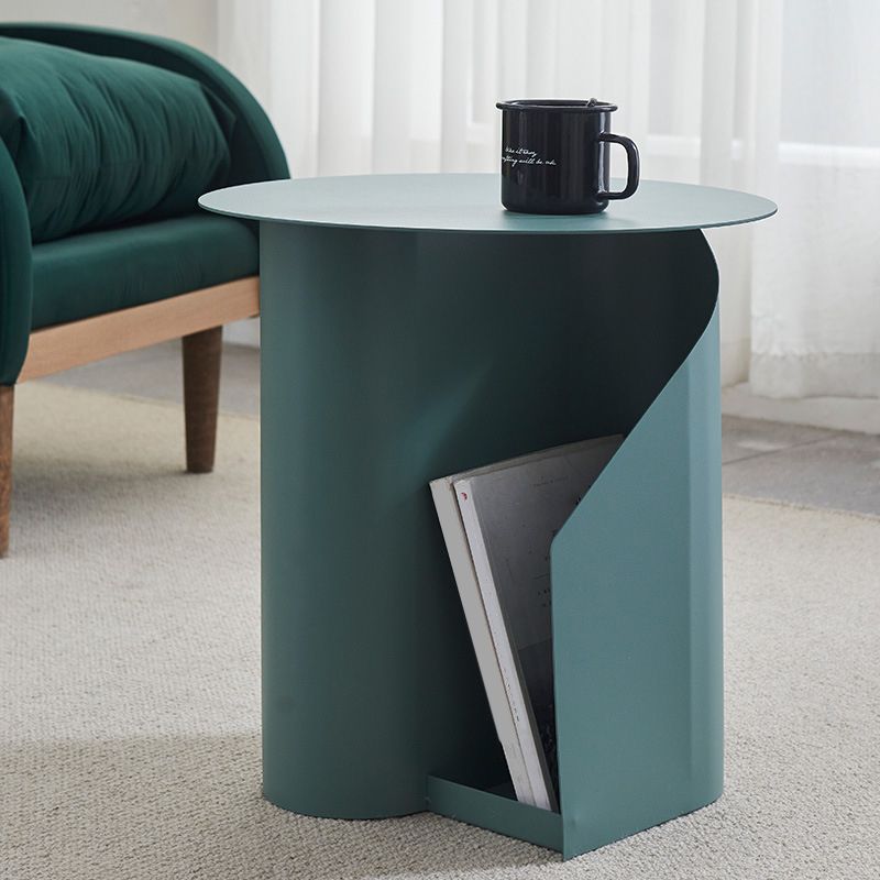 18.5" Tall Modern Mental Abstract Side Table Round Top End Table with Storage