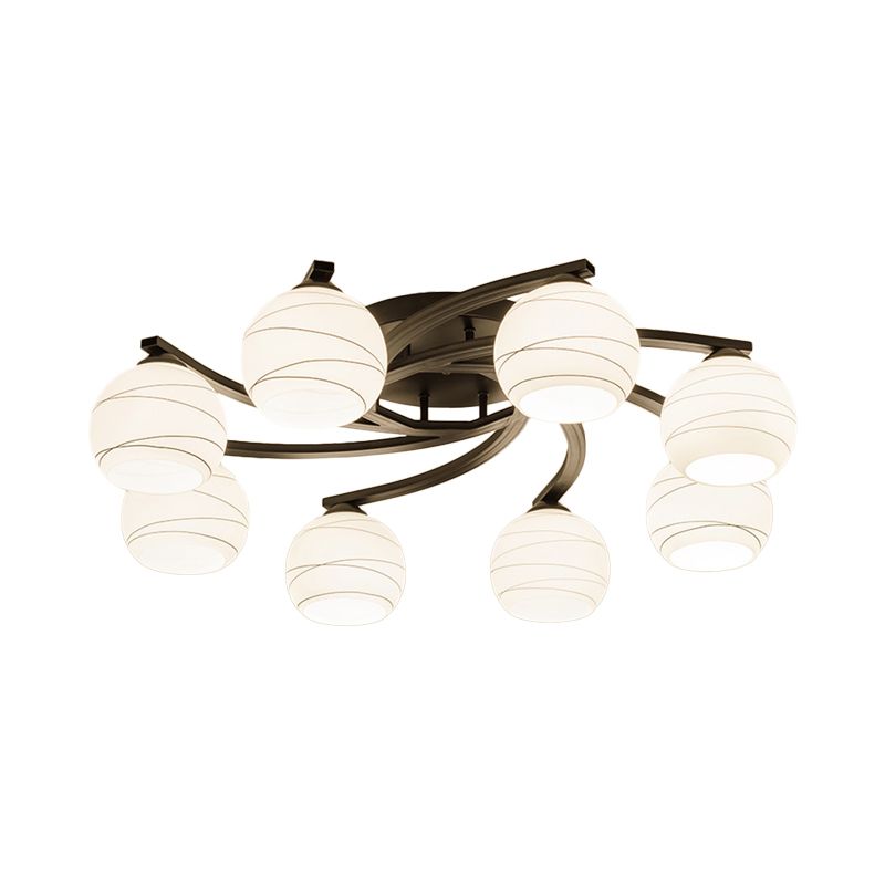Luz semi empotrada esférica de vidrio blanco tradicional de montaje en techo de 3/5/8 luces negras para pasillo