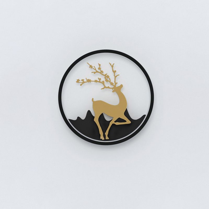 Deer Wall Light Fixture Nordic Metallic Black/White-Gold LED Circle Sconce Light in Warm/White Light for Bedroom