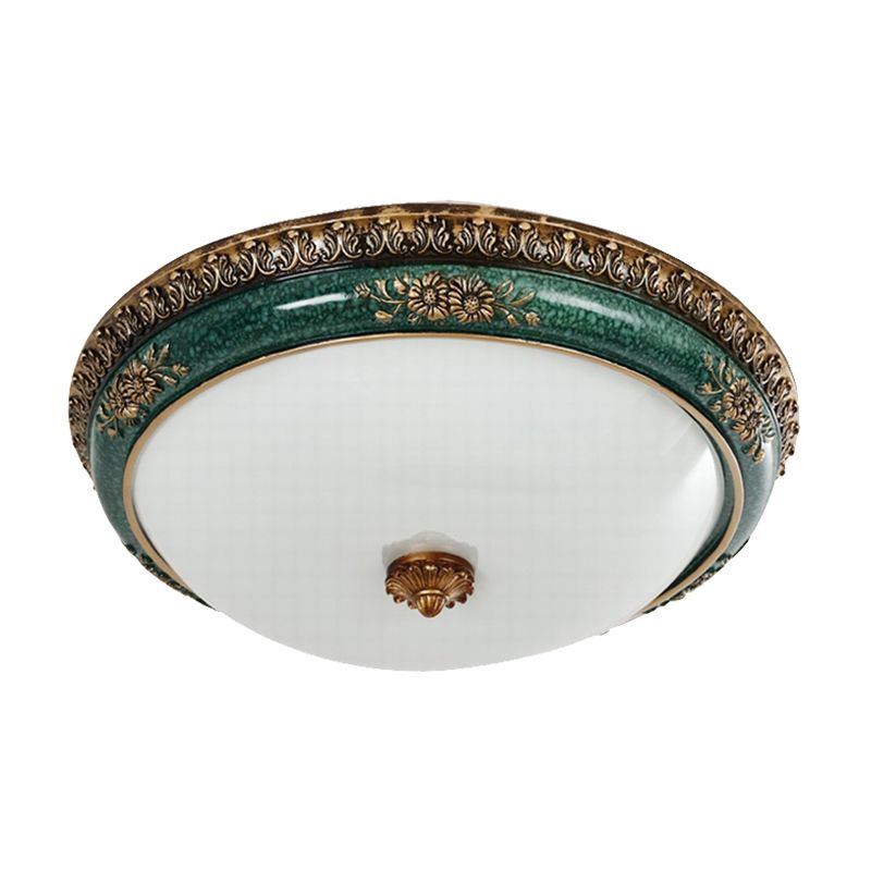 Plafoniera da incasso a soffitto a LED verde, ciotola in vetro opale retrò, montaggio ad incasso per camera da letto, 14"/16"/19,5" W