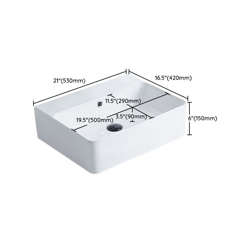Contemporary Bathroom Sink Porcelain Pop-Up Drain Rectangular Vessel