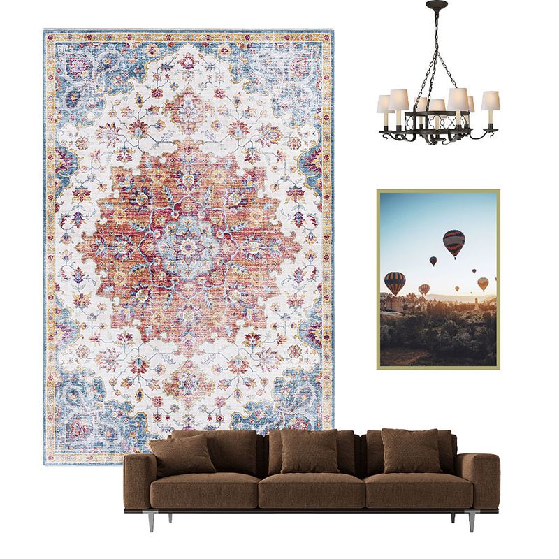 Traditional Medallion Printed Rug Color Mixed Polyester Area Carpet Non-Slip Backing Rug for Living Room