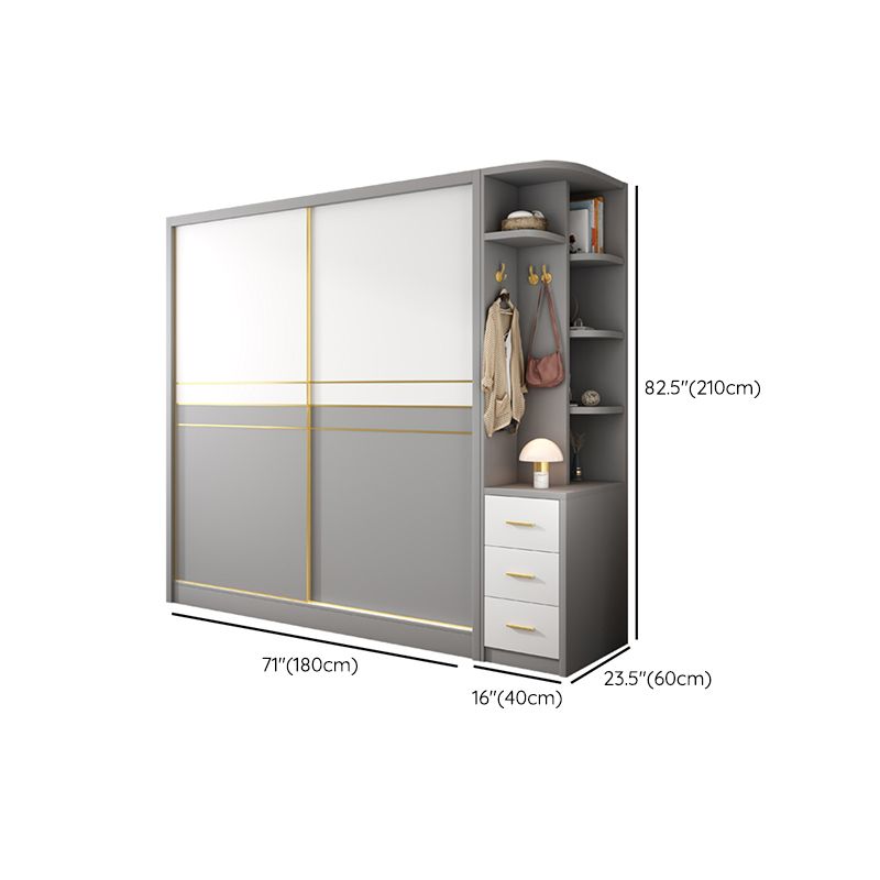 White and Gray Storage Cabinet for Home Modern Wood Cabinet with Sliding Doors